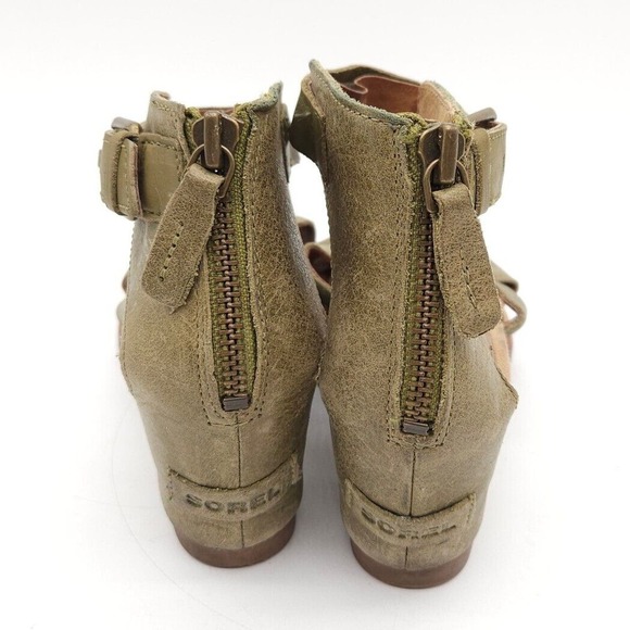 Sorel Joanie II (Womens Size 8) Ankle Strap Zip Wedge Open Sandals Green Leather - Picture 6 of 9